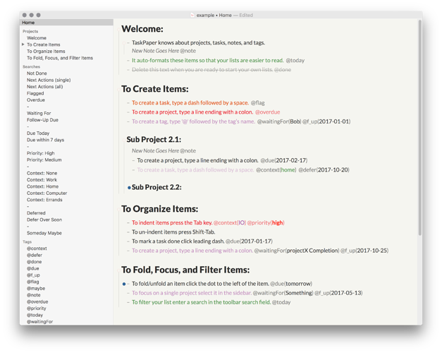 Preview of a taskpaper with the Light StyleSheet applied