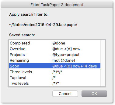 taskpaper search by tags